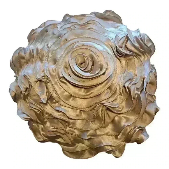 Decorative Throw Pillow Rose Gold Beige Flower Shape Decorative Ruffled 13.5" - Picture 1 of 3